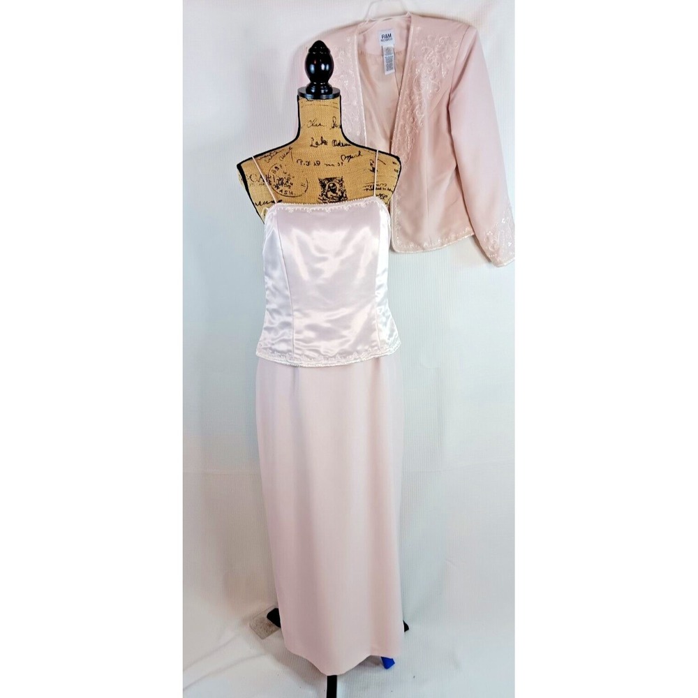 R&M Richards light pink Beaded Jacket spaghetti strap shift dress size 10 AA438